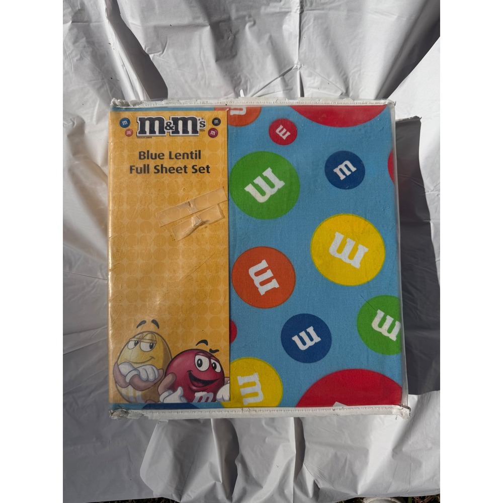 New M&M's Blue Lentil Full Sheet Set Blue Multi Candy Bedding cotton